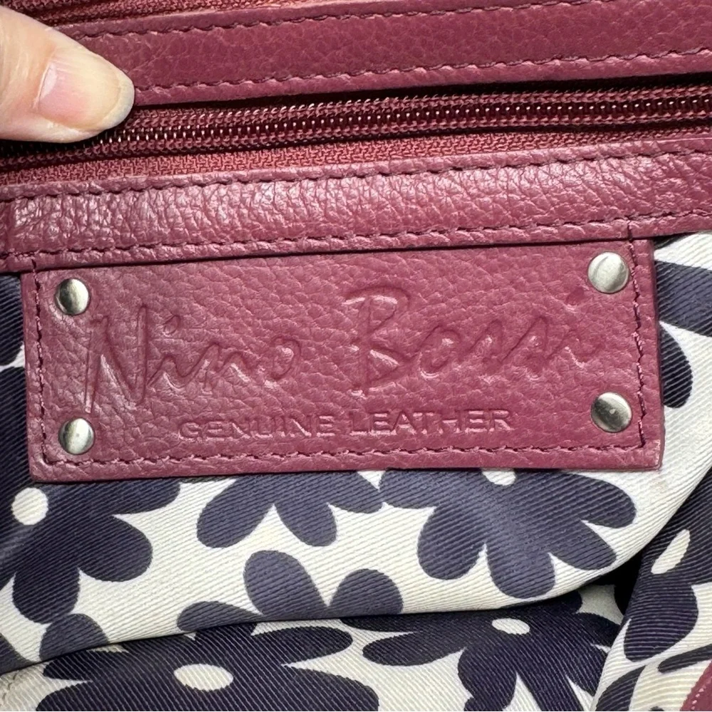 Nino Bossi Burgundy‎ Leather Hobo Shoulder Bag Braided Strap zip Closure